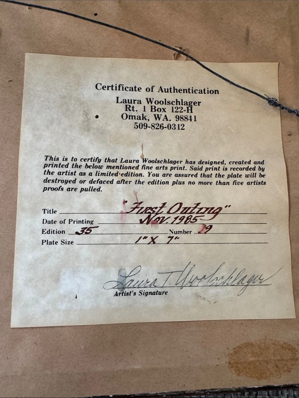 Vintage Laura Woolschlager Signed Limited Edition Print “First Outing” 1985 COA
